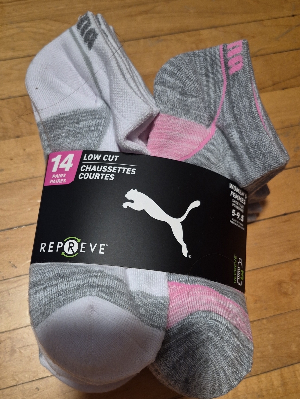 NEW! Puma Women's Low-Cut Athletic Socks in Gray and Pink - Pack 14 Pairs